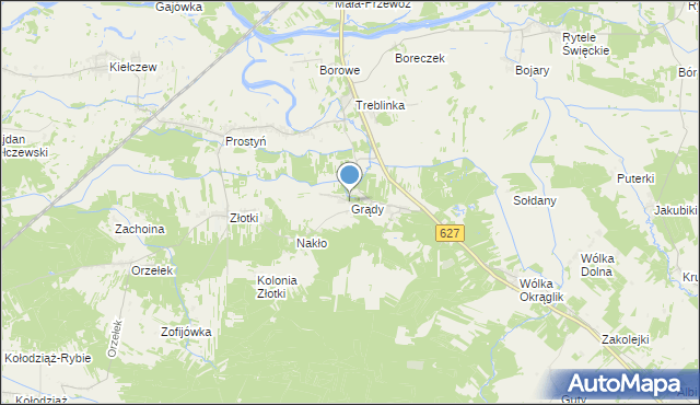 mapa Grądy, Grądy gmina Małkinia Górna na mapie Targeo